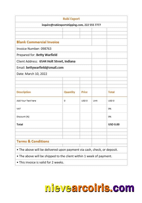Blank Commercial Invoice